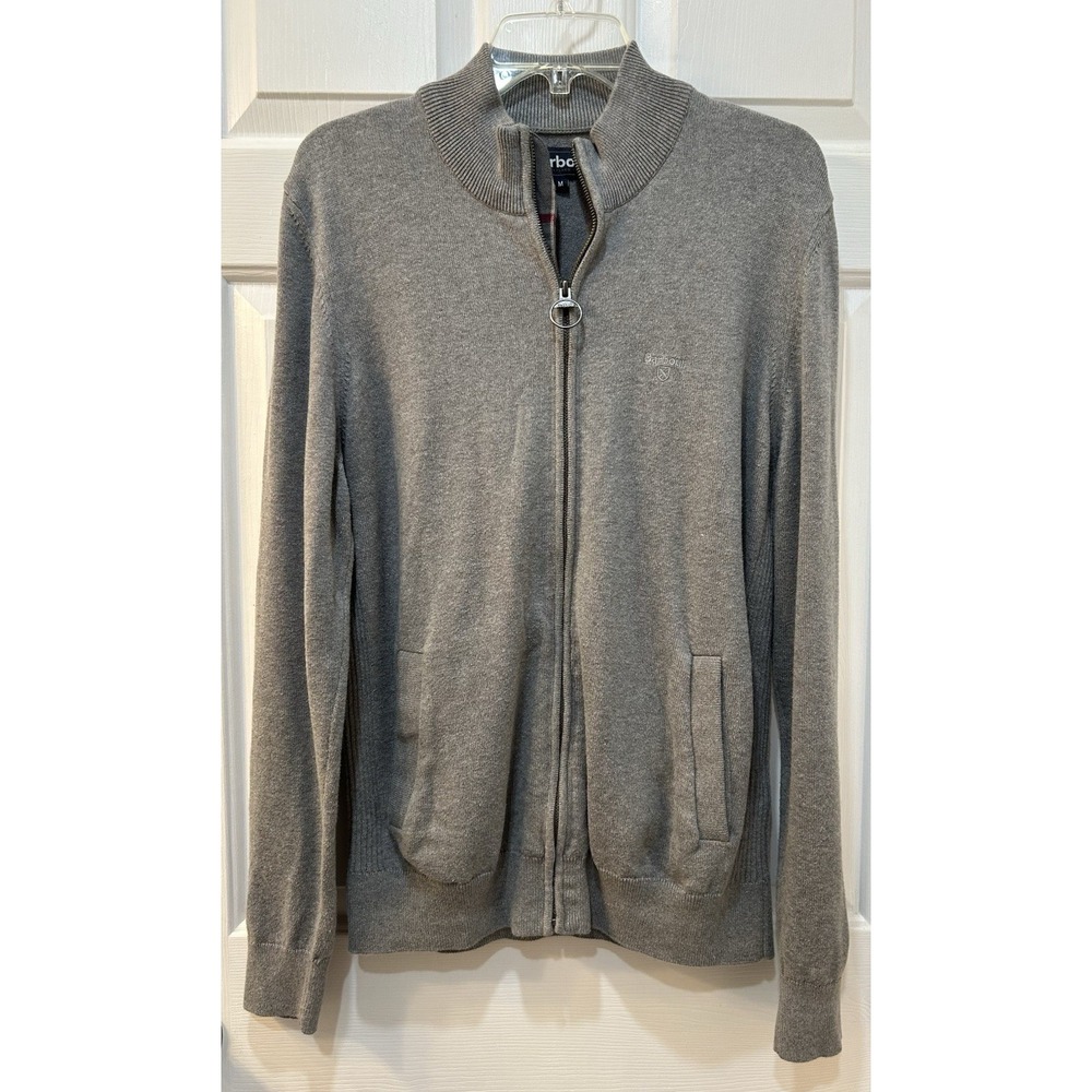 Barbour Men's Grey Cotton Full Zip Sweater Size M Long Sleeve Casual Comfort